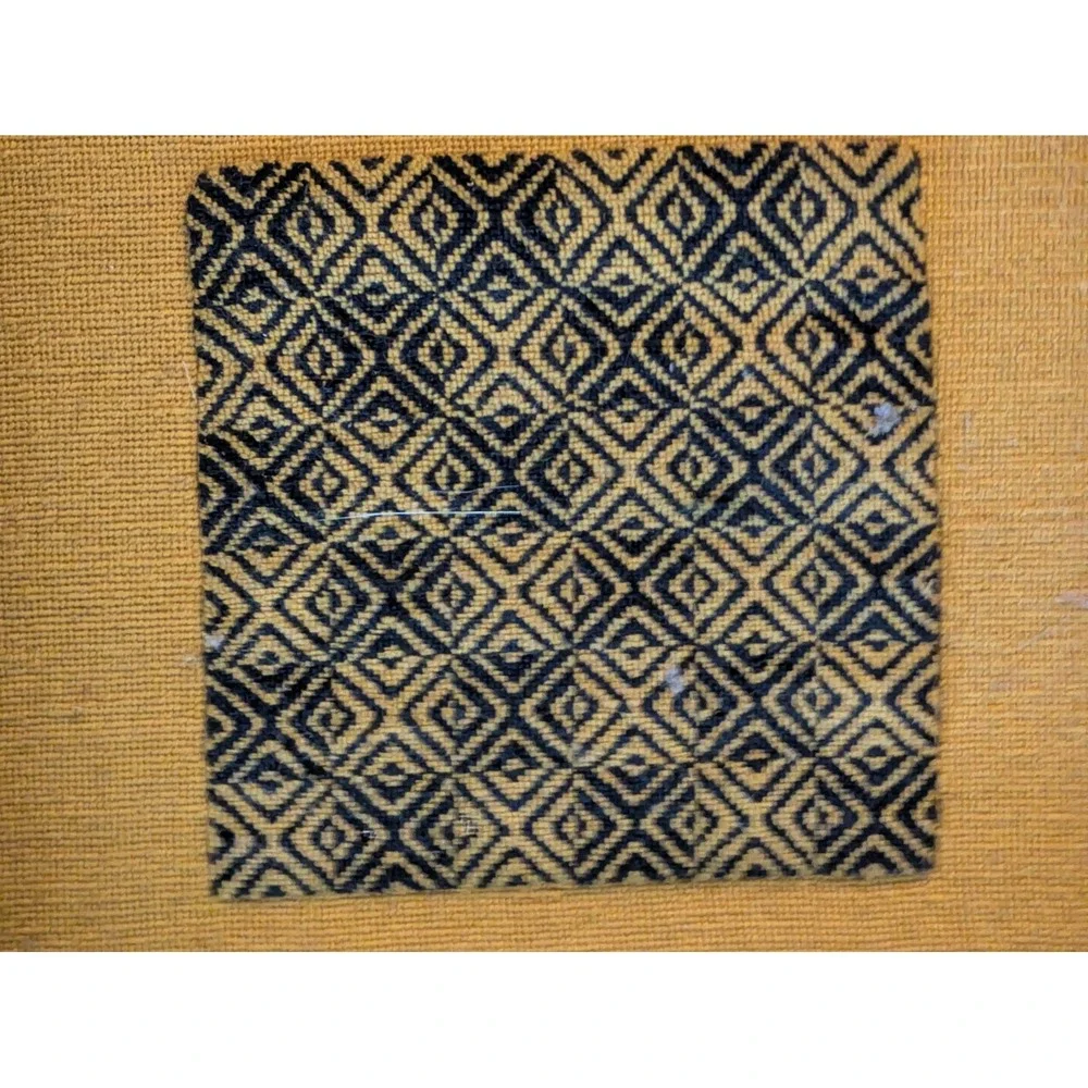 1970 Framed Latch Hook Geometric Checkered Pattern Black Gold Boho Wall Decor